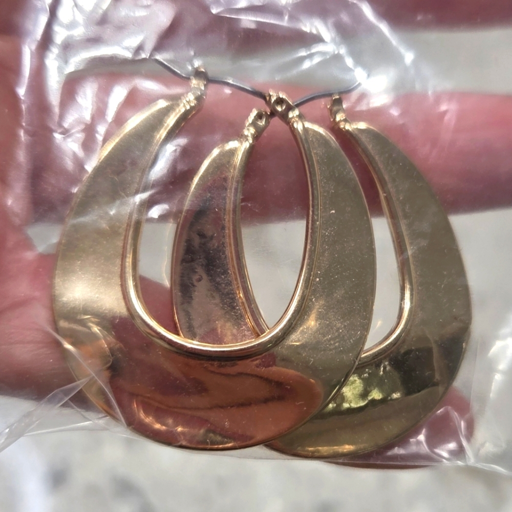 Gold Tone Dangle Earrings Jewelry Large Hoops Elegant Eye‎ Catching Casual